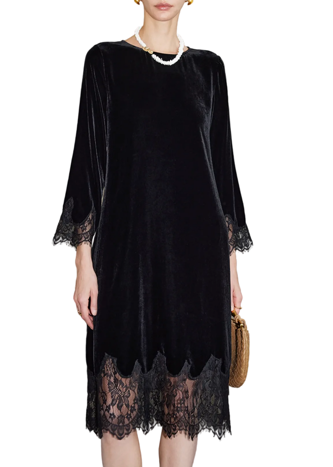 Velvet Midi Dress with Lace Trim – LACE