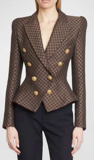 Monogram jacquard double-breasted blazer with gold buttons – BRONZE