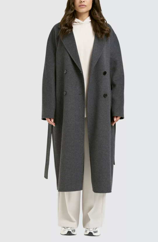 Belted double-breasted long coat – CHARCOAL