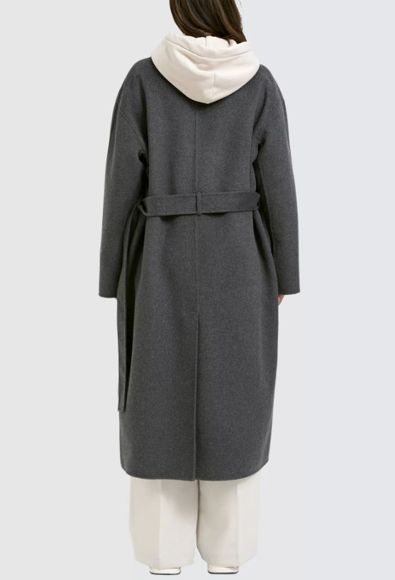 Belted double-breasted long coat – CHARCOAL