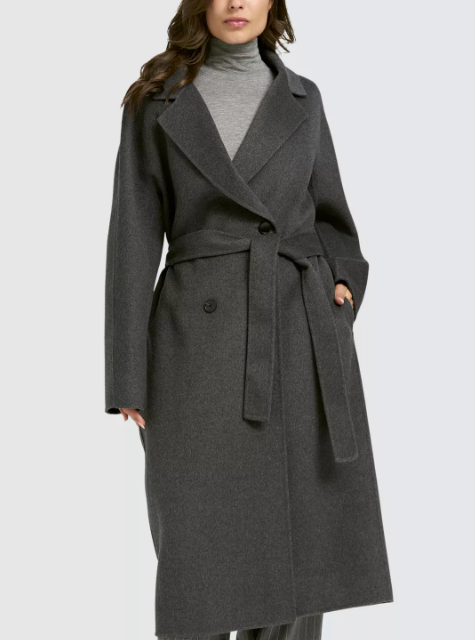 Belted double-breasted long coat – CHARCOAL
