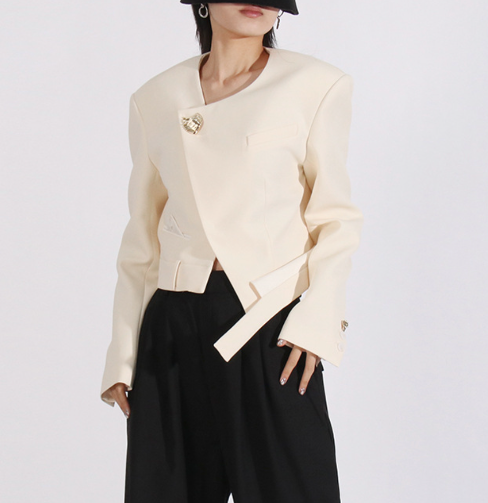 Asymmetric Tailored Jacket with Sculpted Waist – ELARA