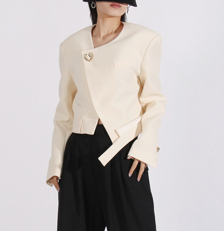 Asymmetric Tailored Jacket with Sculpted Waist – ELARA