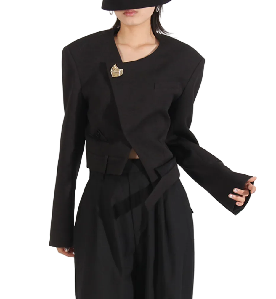 Asymmetric Tailored Jacket with Sculpted Waist – ELARA