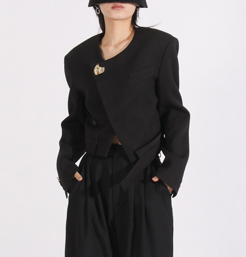 Asymmetric Tailored Jacket with Sculpted Waist – ELARA