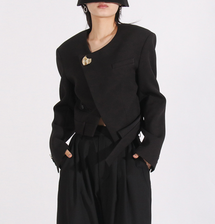 Asymmetric Tailored Jacket with Sculpted Waist – ELARA