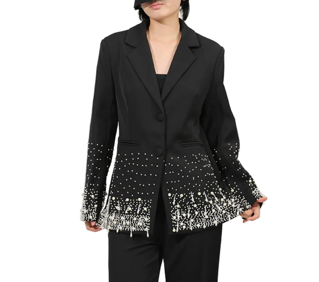 Embellished Tailored Blazer with Beaded Hem – PEARL