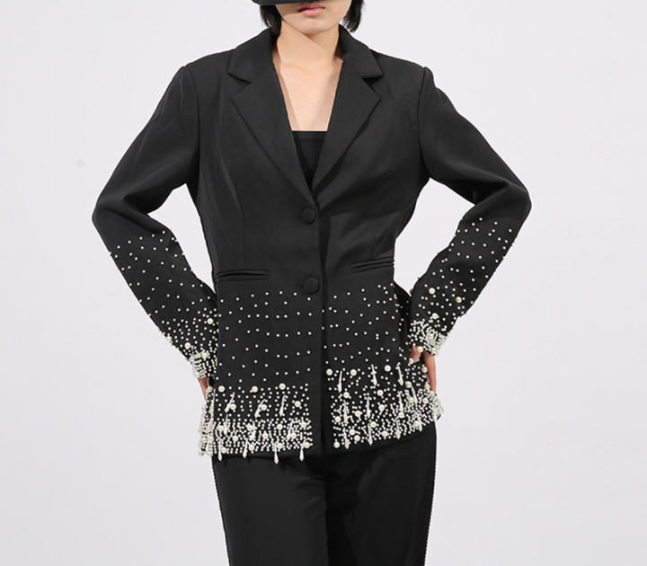Embellished Tailored Blazer with Beaded Hem – PEARL