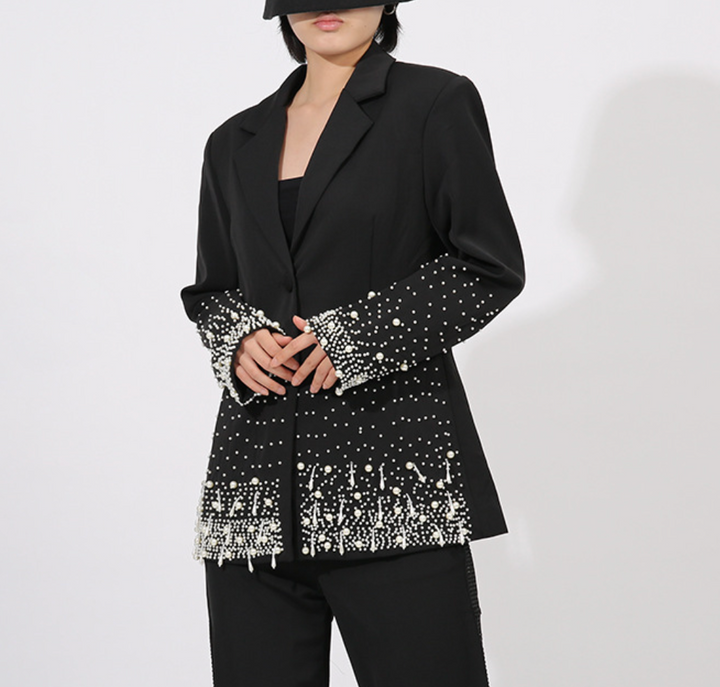 Embellished Tailored Blazer with Beaded Hem – PEARL