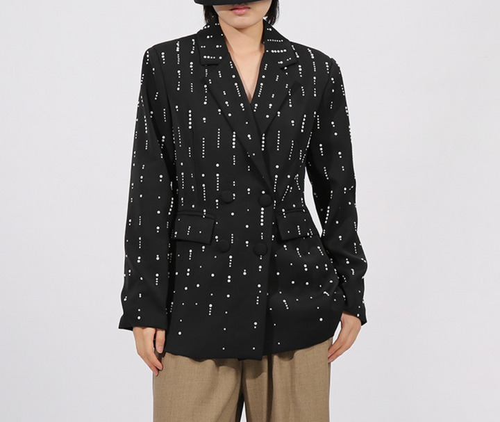 Tailored Crystal-Embellished Double-Breasted Blazer – NORA