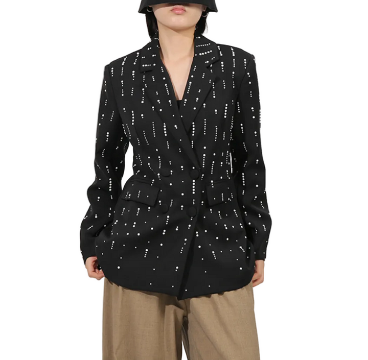 Tailored Crystal-Embellished Double-Breasted Blazer – NORA