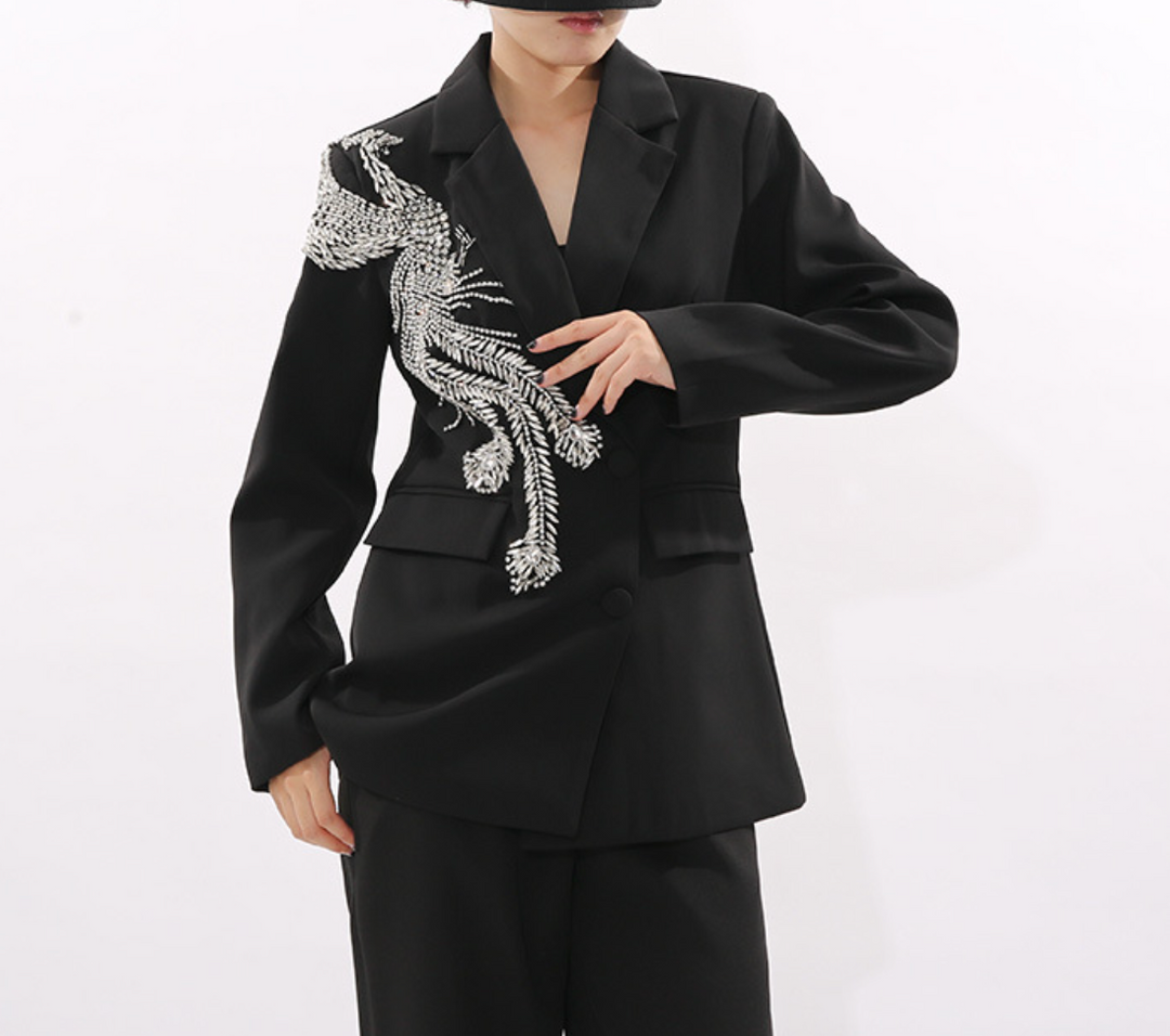 tailored blazer with crystal phoenix embroidery – PHOENIX