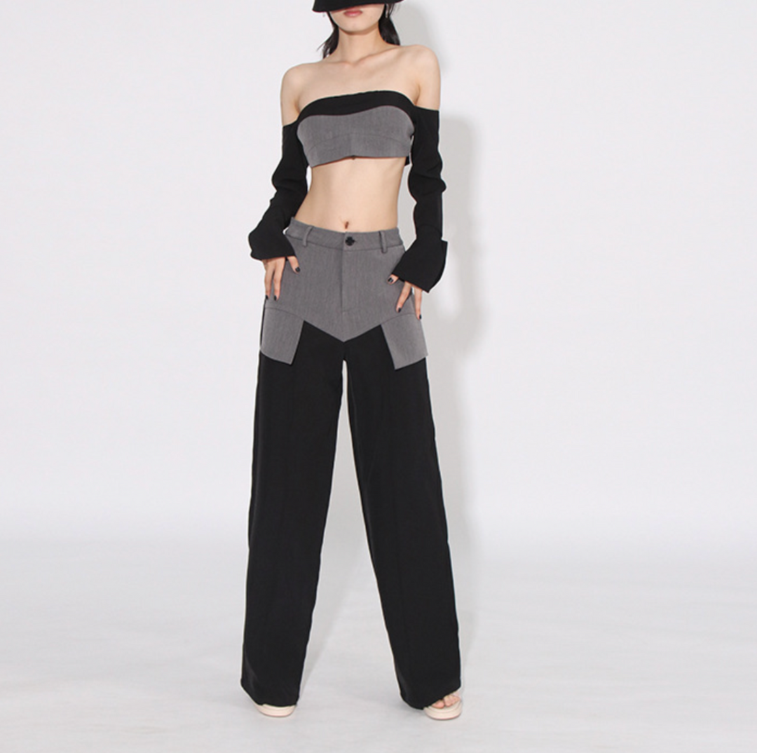 high-waist wide-leg trousers with contrast waist panel – NOVA