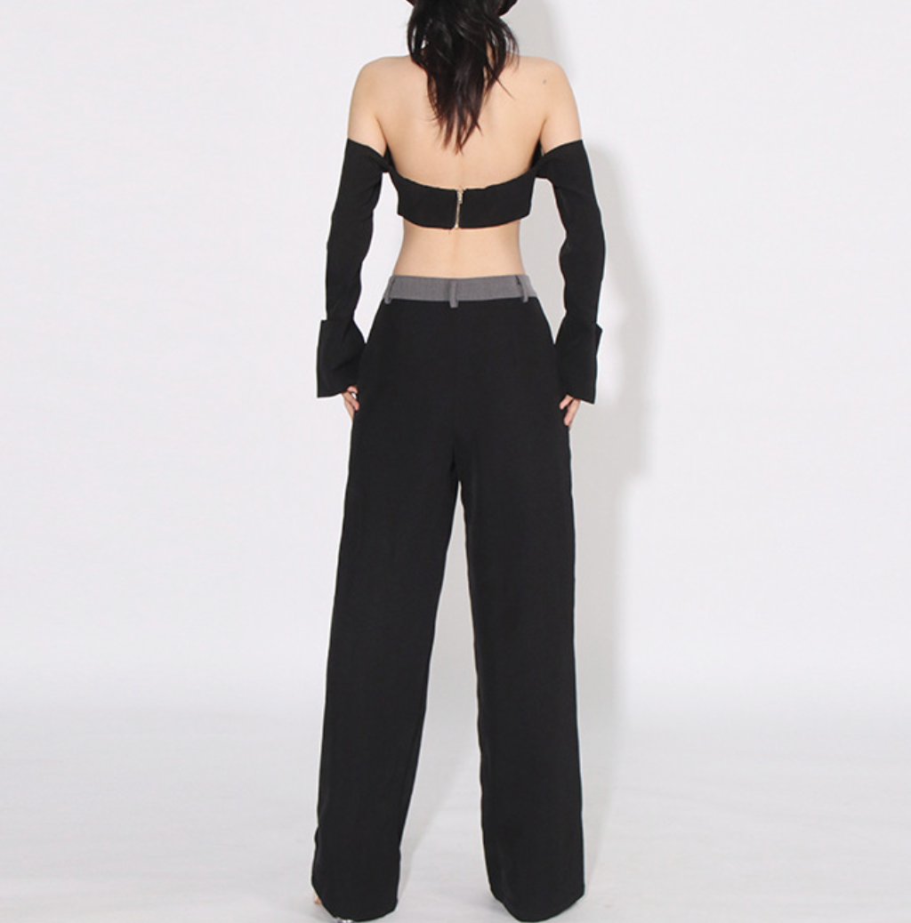 high-waist wide-leg trousers with contrast waist panel – NOVA