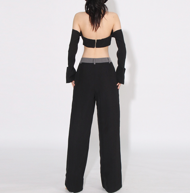 high-waist wide-leg trousers with contrast waist panel – NOVA