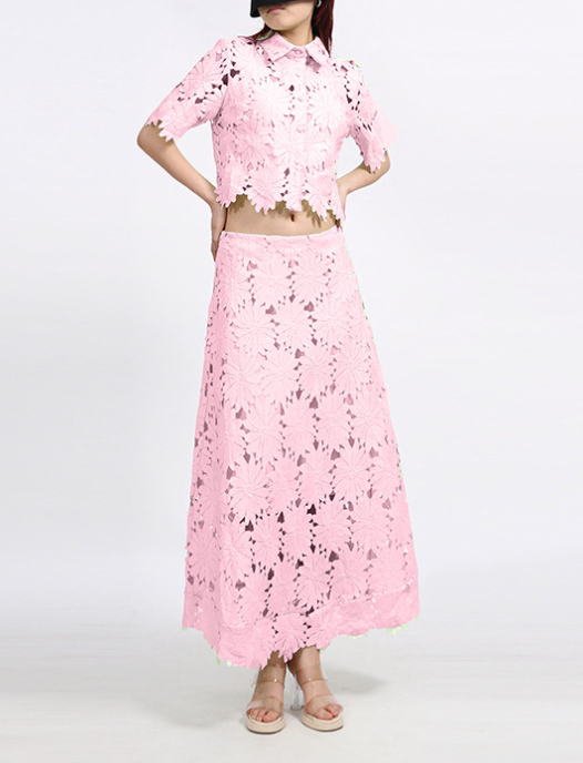 Floral Lace Crop Top & Maxi Skirt Set – AZURE