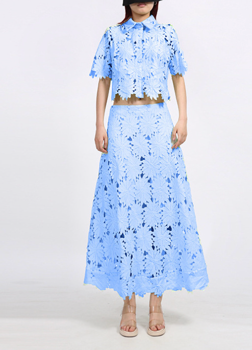 Floral Lace Crop Top & Maxi Skirt Set – AZURE