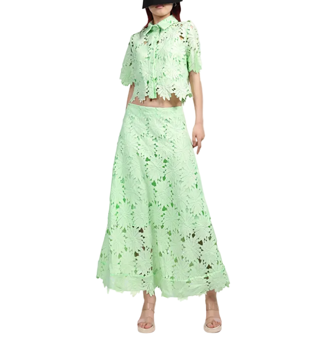 Floral Lace Crop Top & Maxi Skirt Set – AZURE