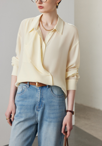 draped wrap blouse with relaxed collar – MIST