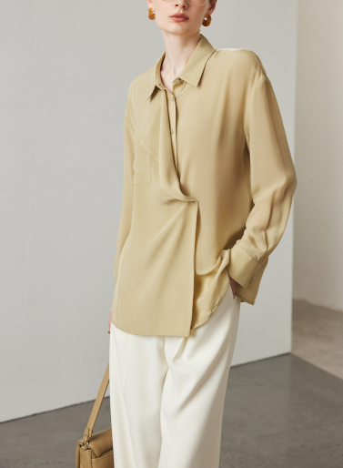 draped wrap blouse with relaxed collar – MIST
