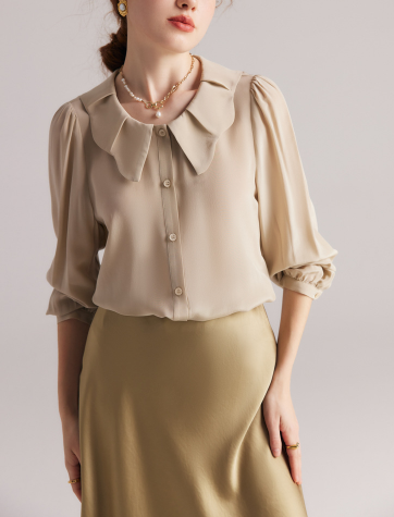 long-sleeve blouse with petal collar – LUMIÈRE