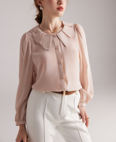 long-sleeve blouse with petal collar – LUMIÈRE