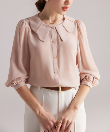 long-sleeve blouse with petal collar – LUMIÈRE