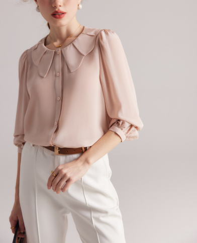 long-sleeve blouse with petal collar – LUMIÈRE