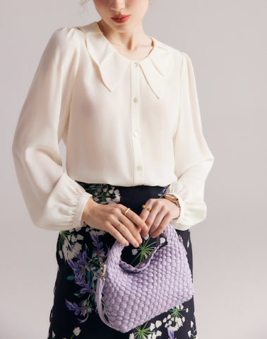 long-sleeve blouse with petal collar – LUMIÈRE