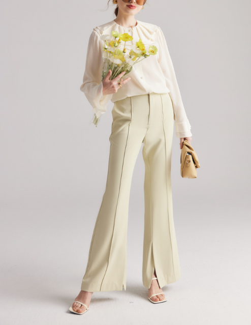 ruffled collar chiffon blouse with flared cuffs – ELLANA