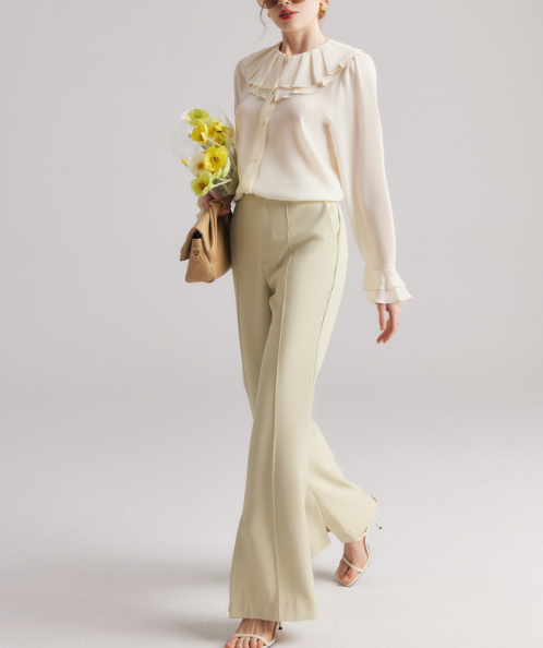 ruffled collar chiffon blouse with flared cuffs – ELLANA