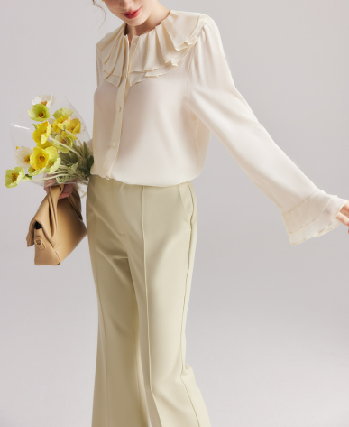 ruffled collar chiffon blouse with flared cuffs – ELLANA