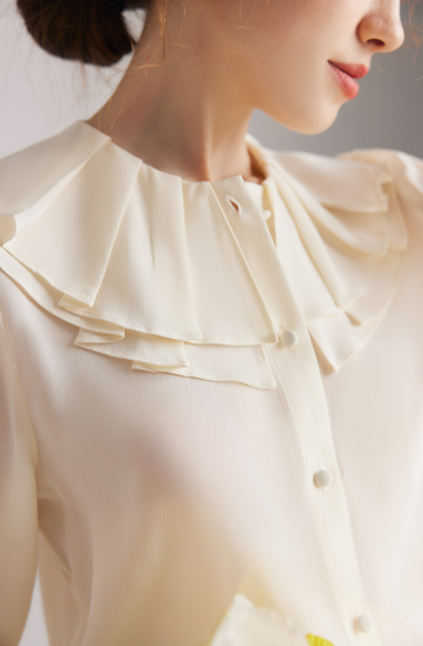 ruffled collar chiffon blouse with flared cuffs – ELLANA