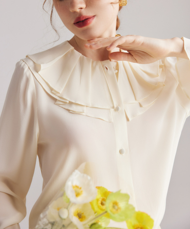 ruffled collar chiffon blouse with flared cuffs – ELLANA