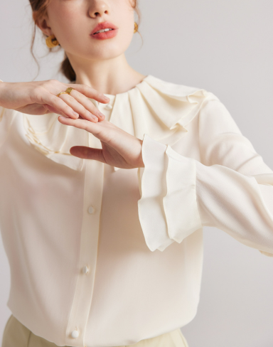 ruffled collar chiffon blouse with flared cuffs – ELLANA