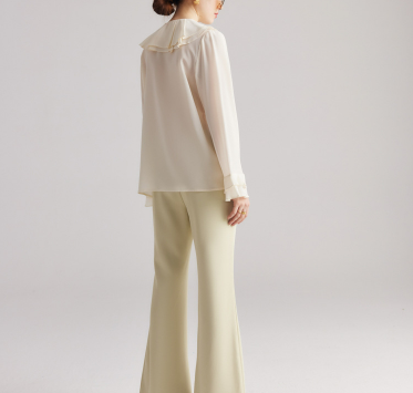 ruffled collar chiffon blouse with flared cuffs – ELLANA