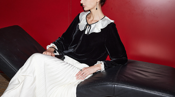 velvet blouse with contrast ruffled collar – ÉTOILE