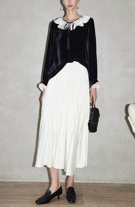 velvet blouse with contrast ruffled collar – ÉTOILE