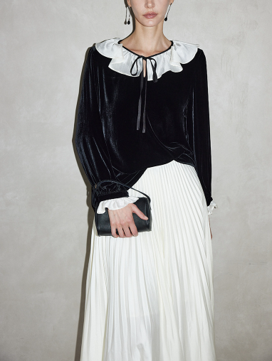 velvet blouse with contrast ruffled collar – ÉTOILE