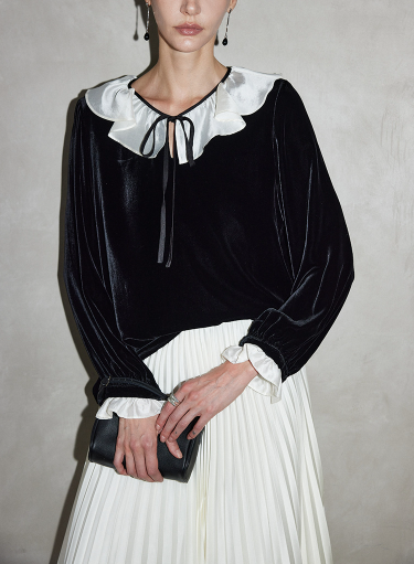 velvet blouse with contrast ruffled collar – ÉTOILE