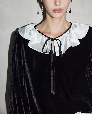 velvet blouse with contrast ruffled collar – ÉTOILE