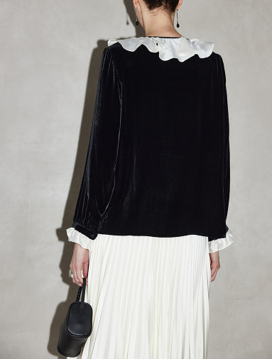 velvet blouse with contrast ruffled collar – ÉTOILE