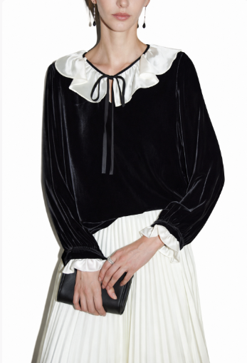 velvet blouse with contrast ruffled collar – ÉTOILE