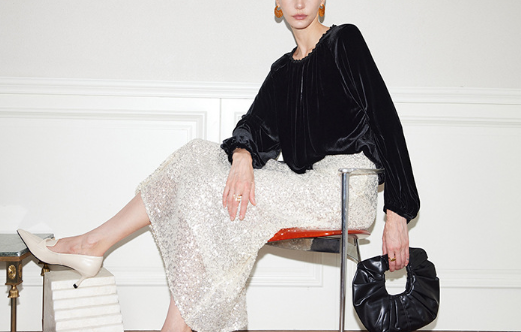 gathered neckline velvet blouse with fluid drape – SHINY