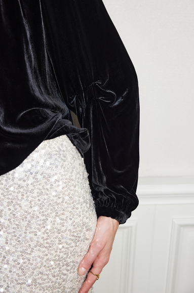 gathered neckline velvet blouse with fluid drape – SHINY