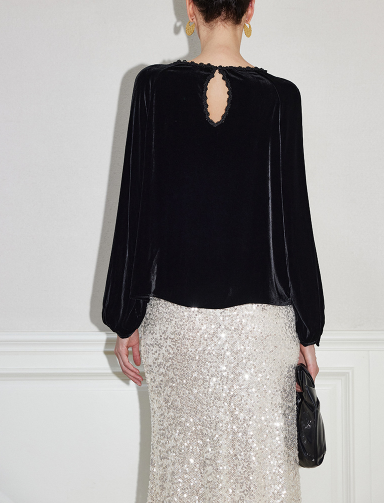 gathered neckline velvet blouse with fluid drape – SHINY
