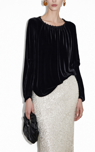 gathered neckline velvet blouse with fluid drape – SHINY