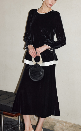 velvet blouse with contrast hem trim – LUNER