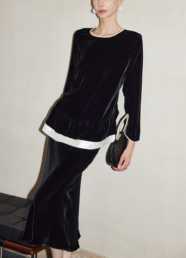 velvet blouse with contrast hem trim – LUNER