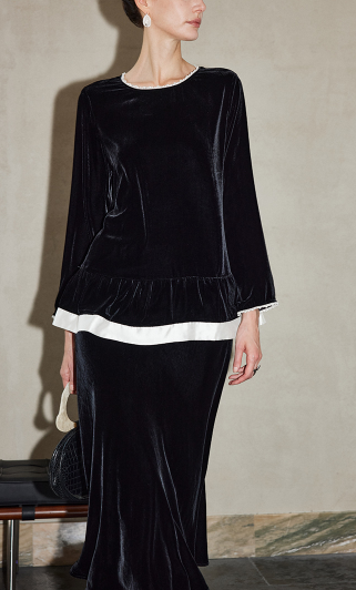 velvet blouse with contrast hem trim – LUNER